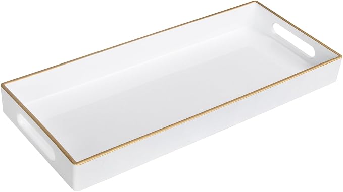 MAONAME White Bathroom Tray, Rectangular Toilet Tank Trays with Handles