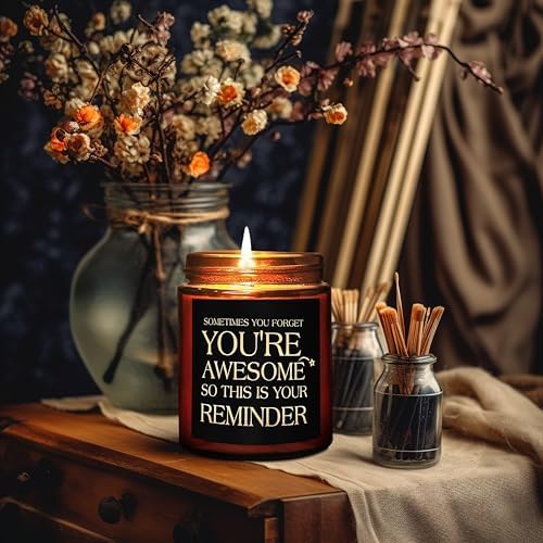 Birthday Gifts for Women Men - You're Awesome Candle - Stress Relief, Thank You, Inspirational Gift for Her Wife Girlfriend Sister Bestie - Relaxing Lavender Vanilla Scented Candle for Home