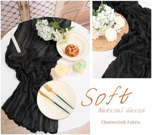10 Pack Black Cheesecloth Table Runner Long,21.5 x 120 Inch