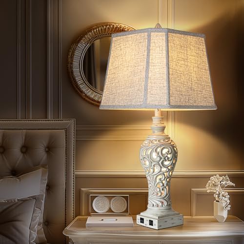 LuxSight Collection 32" Table Lamp Set of 2 with Nightlight and 2 USB Ports
