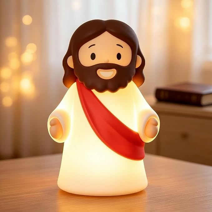 Jesus Night Light Rechargeable Bedside Night Light Dimmable Silicone LED Light Ideal for Religious Gatherings, Gifts for Sunday School, Baptism Presents, Easter Egg Decorations (red)