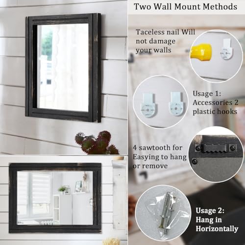 AAZZKANG Wall Mounted Mirror Small Rectangular Retro Mirrors with Wood Frame for Bedroom Living Room Bathroom Entryway Large 20"x16"
