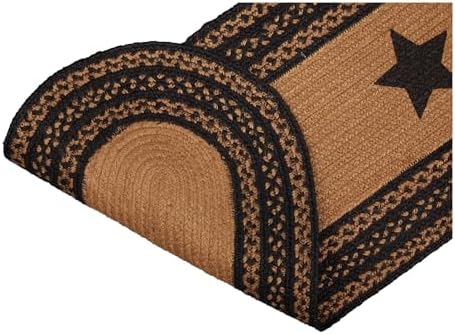 VHC Brands Farmhouse Primitive Jute Black Thanksgiving Table Runner w/Stenciled Stars 13"x48"