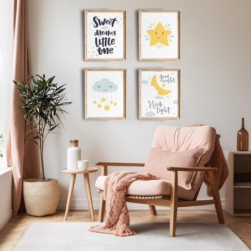 Nursery Set Art Prints (Set of 4) - Unframed - 8x10s | Sweet Dreams Little One | Perfect for Baby Room, Toddler Bedroom, or Playroom Decor | Cute and Whimsical Designs for Cozy and Dreamy Atmosphere
