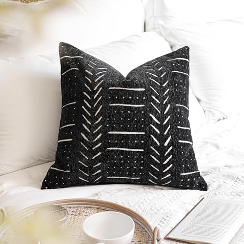 BlissBlush Black Decorative Throw Pillow Covers 20X20, Set of 2, Boho Farmhouse Cushion Cover, Cozy Soft Accent Pillowcase for Couch Sofa Bed Living Room Home Décor