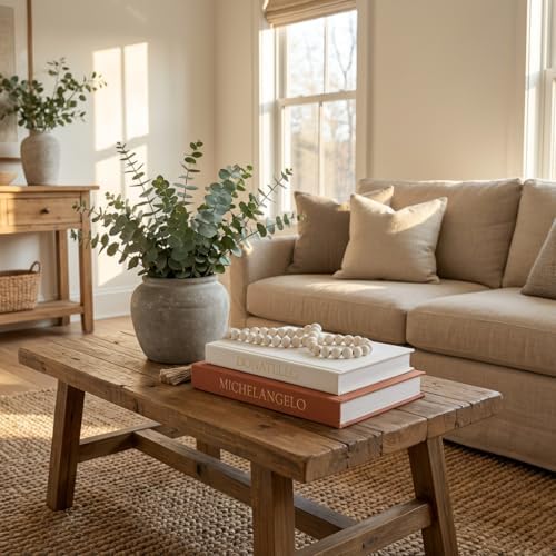 Aesthetic Faux Books for Home Decor (Set of 2) - Decorative Book Boxes with Hidden Storage - Ideal for Coffee Table, Living Room, Entryway & Bookshelf - Beige/Terracotta Linen