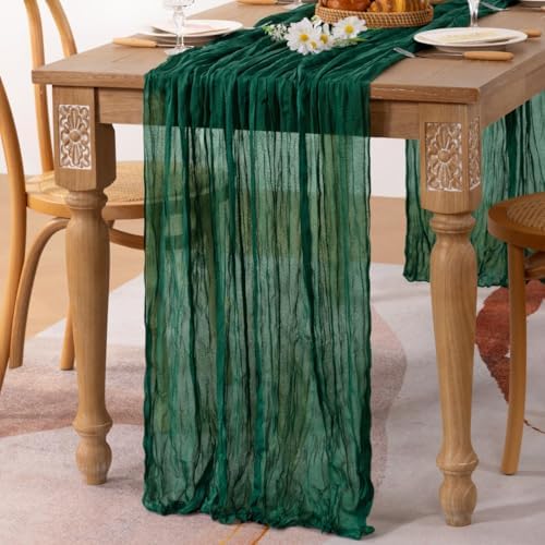 Emerald Green Cheesecloth Table Runner 10ft Boho Sheer Gauze Runner
