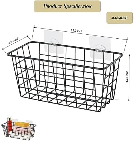 JUNCHU CHERRY 5 Pack Hanging Storage Basket, Bathroom Basket, Household Goods, with Traceless Tape, no Drilling, for Cabinet Storage, Kitchen, Bathroom, Storage Room,Black