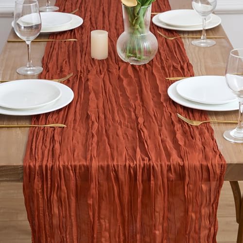 Asee'm Terracotta Cheesecloth Table Runner Fall Boho 10FT Wedding Decor