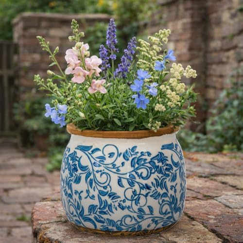 Vintage Ceramic Flower Pot, 6.5in, with Drainage & Filter