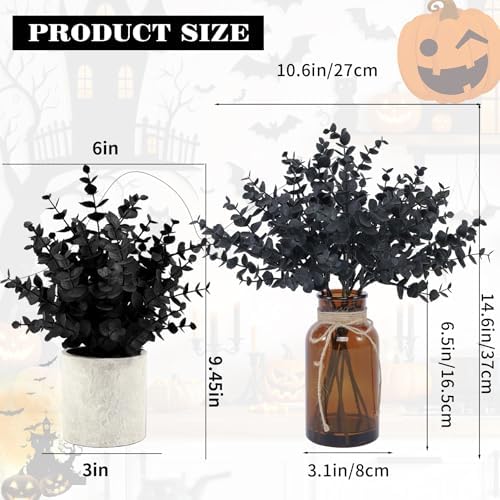 Coferset Fake Eucalyptus Stems in Glass Vase with Faux Water,Black