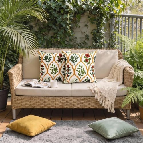 Alysheer Floral Decorative Embroidered Throw Pillow Cover 18"x18", 2pcs Red