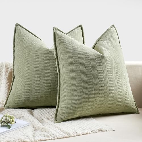 MIULEE Pack of 2 Sage Green Decorative Chenille Pillow Covers 18x18 Inch