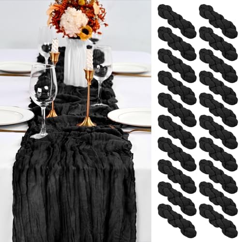 20 Pack Black Table Runner 10Ft Cheesecloth Table Runner Boho Long Cheese Cloth Table Runners Romantic Sheer Fabric Gauze Table Runners for Wedding Party Bridal Shower