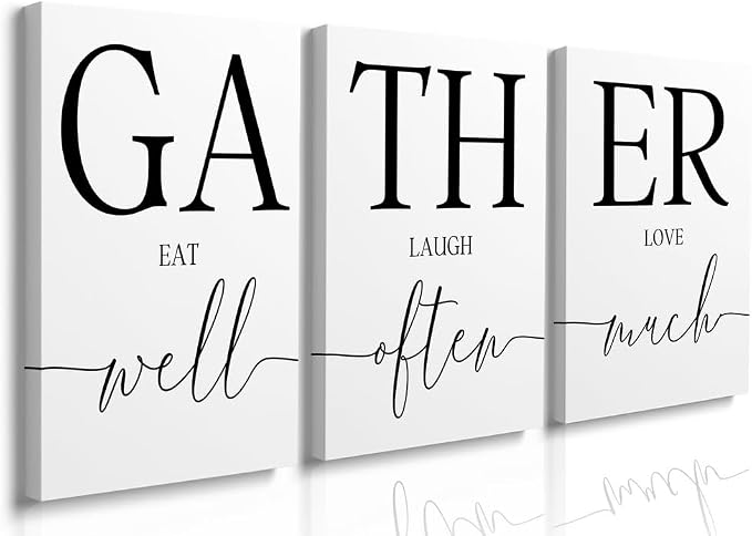 GUBIYU Rustic Farmhouse Wall Art Set of 3 - Gather Dining Room Decor, Kitchen Wall Decor for Home Sweet Home