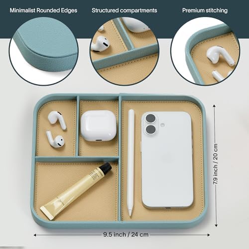 Nordik Leather Valet Tray - Medium EDC Tray - Seafoam Mist 9.5 x 7.9 in