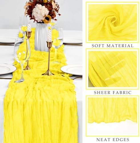 Yellow 6 Pieces Cheesecloth Table Runner 10FT Runner for Tables Gauze Fabric Boho Table Runner Decoration Rustic Sheer Runner for Wedding Shower Birthday Party Table Arbor Decor (35 x 120 Inches Long)