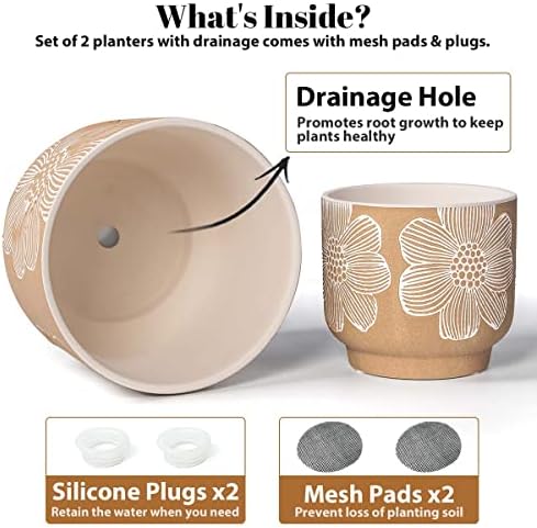 Ceramic Plant Pots, 8+6 Inch, 2 Pcs Indoor Planters with Drainage Holes