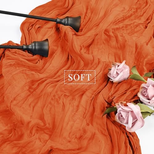 12 Pieces 10FT Orange Cheesecloth Table Runner Boho Gauze Fabric Runner for Tables Rustic Sheer Runner for Wedding Bridal Shower Birthday Holiday Party Cake Table Arbor Decor (35 x 120 Inches Long)