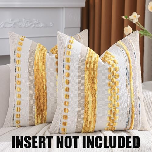 Boho Throw Pillow Covers 18x18 Set of 2 Yellow