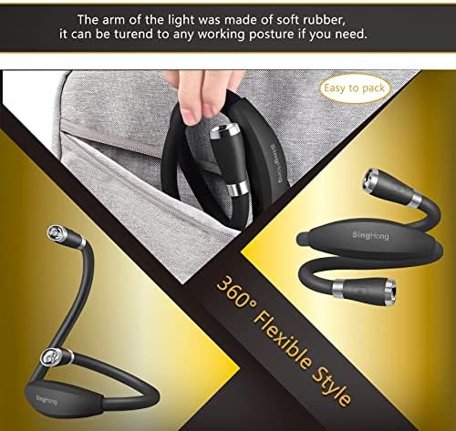 Neck Book Light LED Reading Lamp USB Rechargeable, Hands Free, 4 LED Bulbs, 4 Adjustable Brightness, for Reading in Bed or Reading in Car Lamp (Pink) (Black)