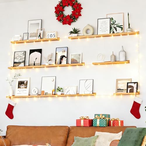 Heimlove Picture Ledge Shelf, Floating Shelves Set of 2, 24 Inches Picture Shelf for Wall with Ledge, Kids Bookshelf Wall Mounted for Living Room Bedroom Decor Books Photo Frames - Natural Oak