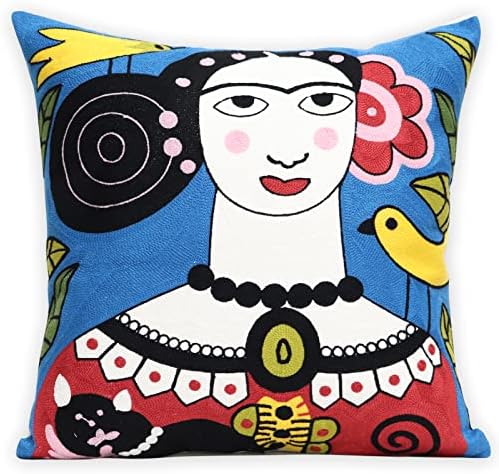 Soft Cotton Throw Pillow Covers Abstract Art Exaggerated Mythology Figure Embroidery Square Cushion Cover Outdoor Balcony Pillow Cases for Sofa Bed Chair 18 x 18 Inches (Pattern-1)