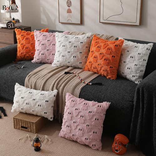 DFXSZ Halloween Pillow Covers 24x24 inch 2Pcs White Ghost Halloween Decor