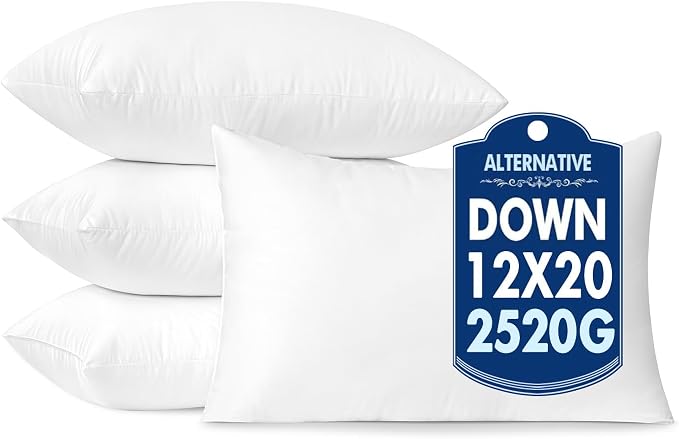 MIULEE 12x20 Pillow Inserts Pack of 4,Down Alternative Throw Pillows | Down Alternative Pillow Inserts, Body Bed Sleeping Ultra Soft Fluffy Form