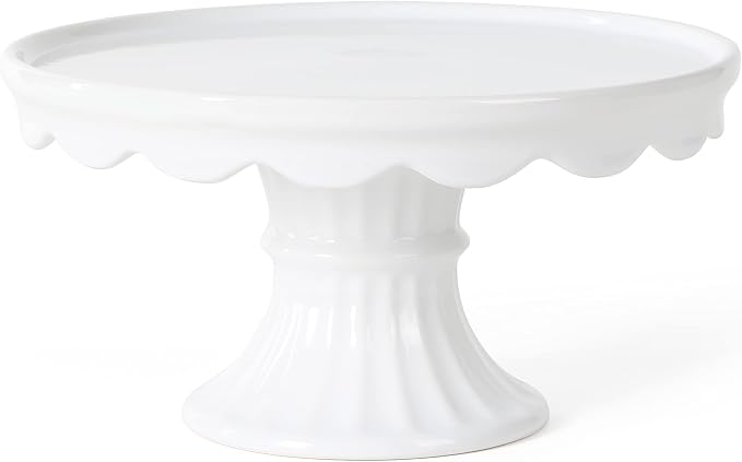 Martha Stewart Patterson 10" Round White Stoneware Pedestal Cake Stand, 5.1" Tall - Fits 9" Cakes | Elegeant Display Plate Stand for Parties, Weddings & Desserts