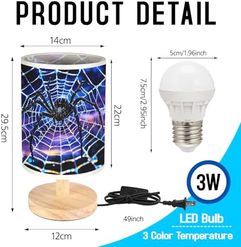 Spider Table Lamp LED 3-Color Pressed Bedside, Spider Shade Lamp with Wood Base for Bedroom Living Room Desk Office TL01