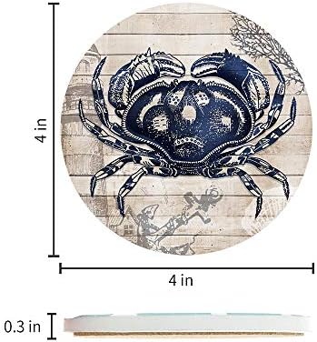 Absorbent Coasters Natural Ceramic Thirsty Stone Navy Blue Octopus Seahorse Crab Turtle Ocean Theme Coaster Set for Drinks Cork Backing (sea Animals)…