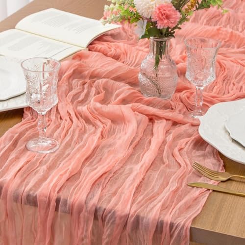 FEXIA Pink Cheesecloth Table Runner Girl Baby Shower Bridal Decorations