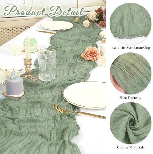 20 Pack Cheesecloth Table Runner 17 x 108 Inch, Sage Green