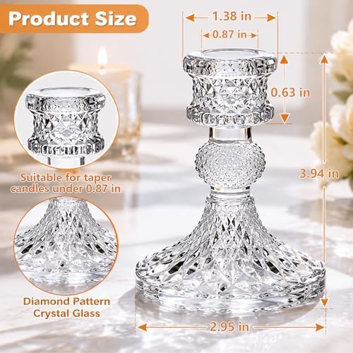 DARJEN Candlestick Holders Set,12Pcs 4" H Taper Candle Holders Bulk, Clear Glass Candle Holders for Wedding, Spring Party, Romantic Dinner, Festival & Windowsill Decor