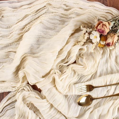 Cream Cheesecloth Table Runner 10FT Rustic Gauze Cheese Cloth Table Decorations 120 Inch Sheer Fabric Table Runners for Bridal Shower Birthday Party Home Decor