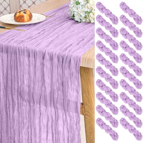 20 Pack Light Purple Cheesecloth Table Runner Long,21.5 x 120 Inch