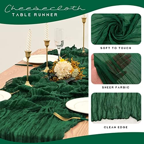 YMHPRIDE 12 Pack Cheesecloth Table Runner 35x120in Dark Green Table Runner