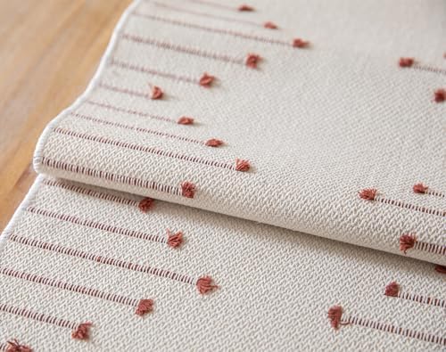 Caflife Boho Table Runner 13 x 60 Inch Long Natural Cotton Woven Runner with Tassels for Home Dining Table décor, for Modern Farmhouse Decor Coffee Table Runner, Rust and Beige