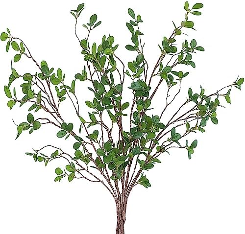 Floroom 4 pcs Artificial Eucalyptus Green Branches 44.3 Inch, Faux Greenery Plant Stems Ficus Twigs Fake Tree Branches for Vase Home Decorations