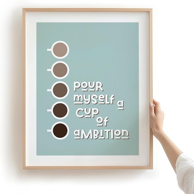 Song Lyrics Wall Art Print, Minimalist Coffee Cup Country Music Poster | 11x14" Maple Frame
