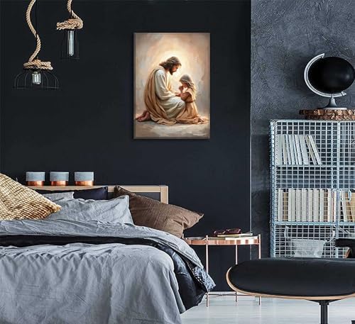 Jesus Wall Art with Girl Praying, Christian Canvas Print, Framed, 12x16 in | Faith-filled imagery brings comfort and hope to bedrooms, prayer rooms, churches, nurseries, or quiet reflection spaces.