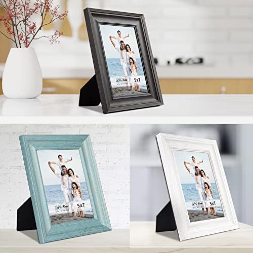 LaVie Home 5x7 Picture Frames (3 Pack, Assorted Colors) Rustic Wood Grain Photo Frame Set with High Definition Glass for Wall Mount & Table Top Display