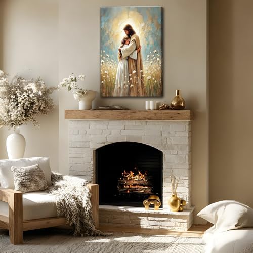 Jesus Embracing Woman Wall Art Jesus and Woman Pictures Wall Decor Christ Religious Painting Prints Christian Healing Artwork Home Decor for Bedroom Living Room Church 16X24 Inch Ready to Hang