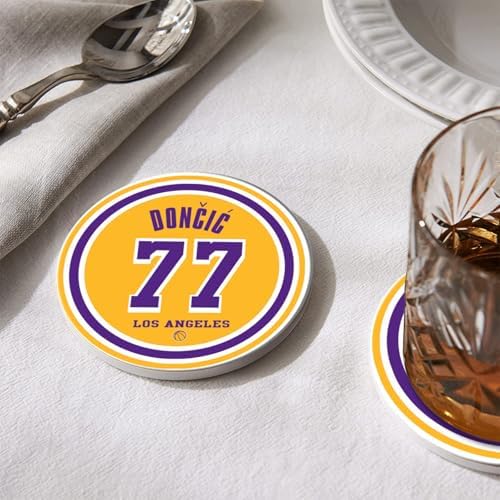 Laker Coasters for Drinks, LA Los Angeles Ceramic Coasters Set of 6, Laker Gift for Man, with Holder