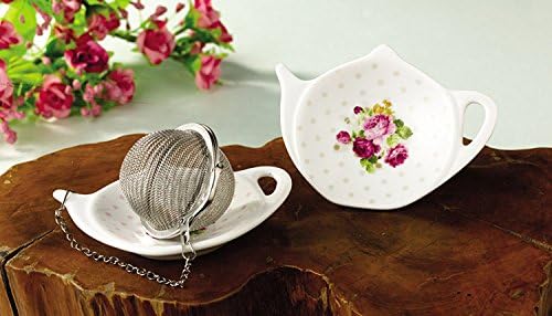 White Porcelain Ceramic Set with Flower Trim Teapot-Shaped Tea Bag Holder Tea Bag Coasters, Spoon Rests; Classic Tea Saucer Seasoning Dish Set (XQX)