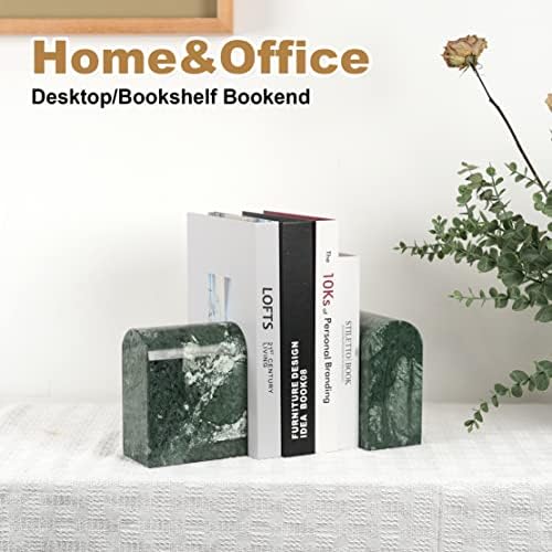 Koville Indian Natural Marble Bookends for Shelves, 13LBS Non-Slip Book Ends, Heavy Duty Marble Book Holders Organizer, Bookshelf Apartment Decor for Movies/CD/Video Games(Indian Green)