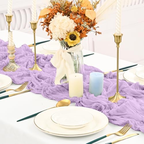 10 Pack Light Purple Cheesecloth Table Runner Long,21.5 x 120 Inch
