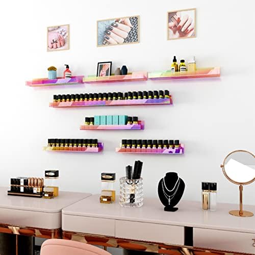 4 Pack 15 Inch Iridescent Acrylic Floating Wall Shelves, Rainbow Shelves