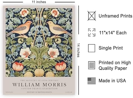 Poster Master Strawberry Thief Art Print - William Morris Poster - Botanical Flower & Animal Art - Exhibition Wall Design - Floral Bird Illustration - Office or Bedroom Wall Decor - 11x14 UNFRAMED Print